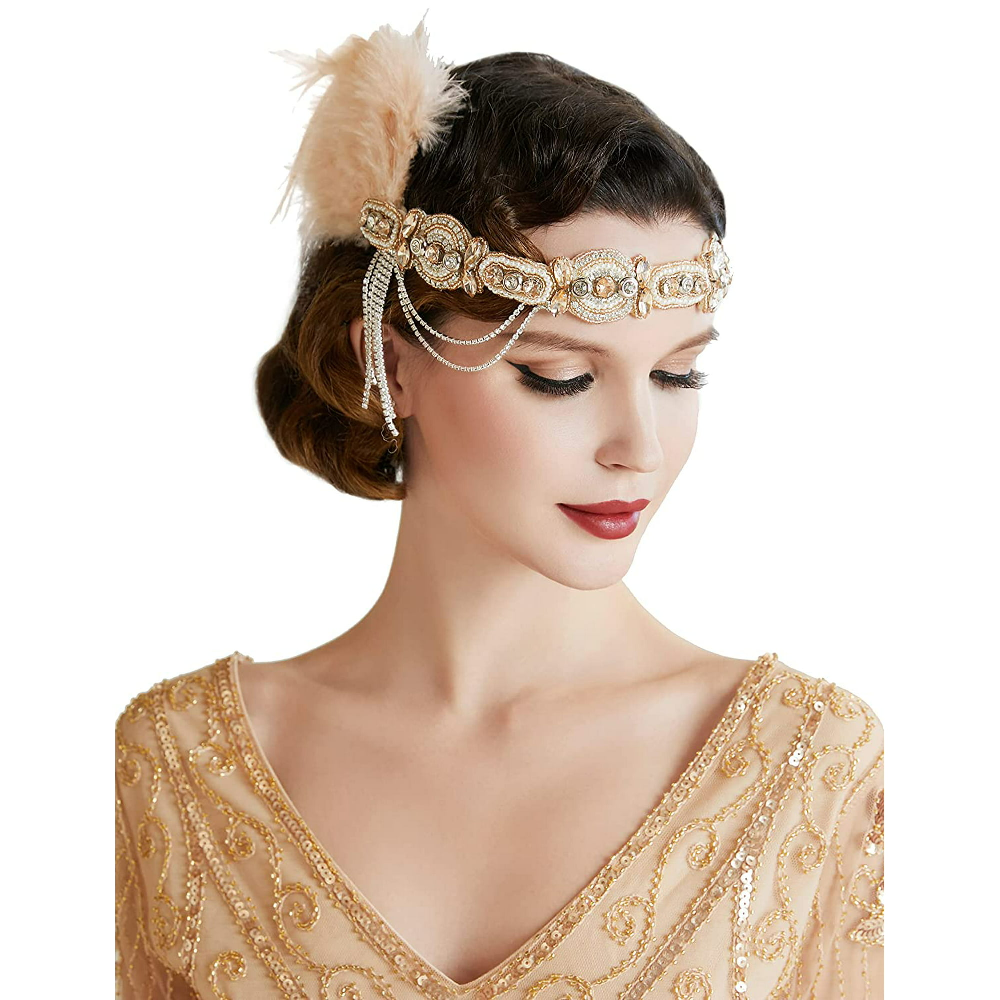 1920s Headband 20s Great Gatsby Headpiece Black Feather Headband Hair Accessories with Crystal 